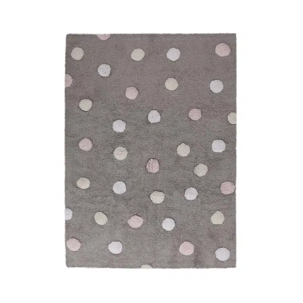 Lorena Canals - Tapete Tricolor - Polka Dots Grey/Pink 1 Lorena Canals - Tapete Tricolor - Polka Dots Grey/Pink