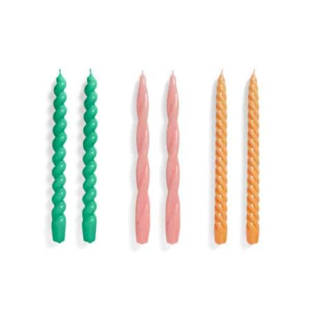 HAY CANDLE-LONG MIX SET OF 6-GREEN DARK ROSE TANGERINE