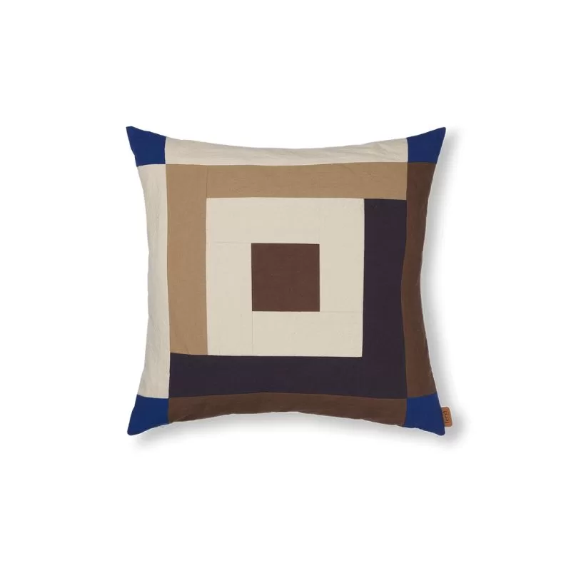 Ferm Living - Almofada - Border Patchwork Carob BrownBright Blue