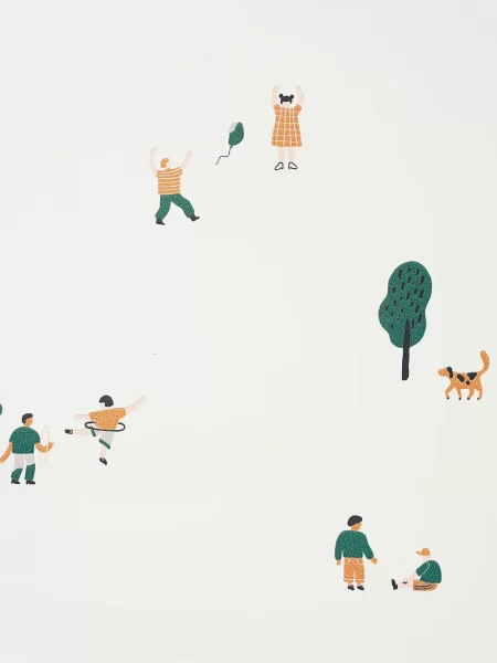 The Park Wallpaper da Ferm Living com ilustrações de parque para quarto de criança