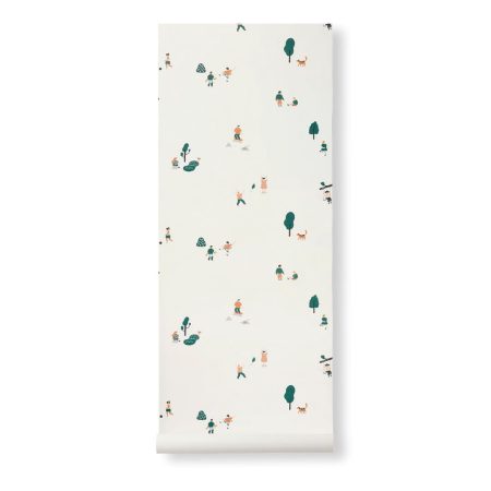 Papel de parede infantil The Park Wallpaper da Ferm Living em tons suaves off-white