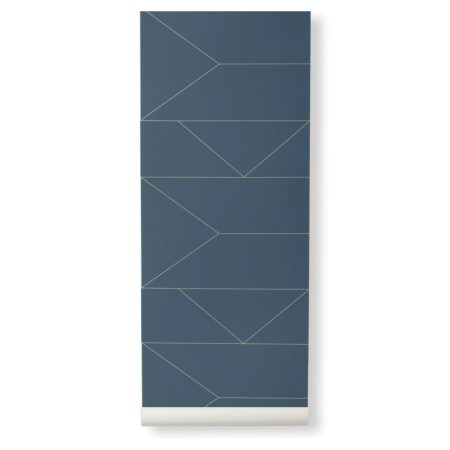 Papel de parede Lines Wallpaper da Ferm Living em azul escuro com linhas douradas